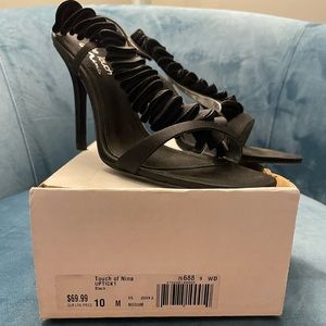 Touch of Nina- Black Satin Ruffled “Uptick 1” heel- size 10.